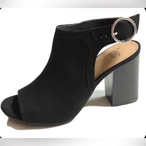 A New Day Rhea Open Toe Block Heels Black Faux Suede Size 11